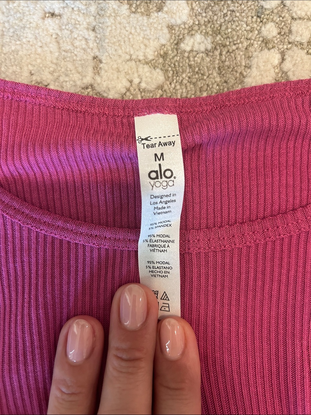 ALO Yoga Ribbed Long Sleeve Top - Magenta Pink - Picture 2 of 3